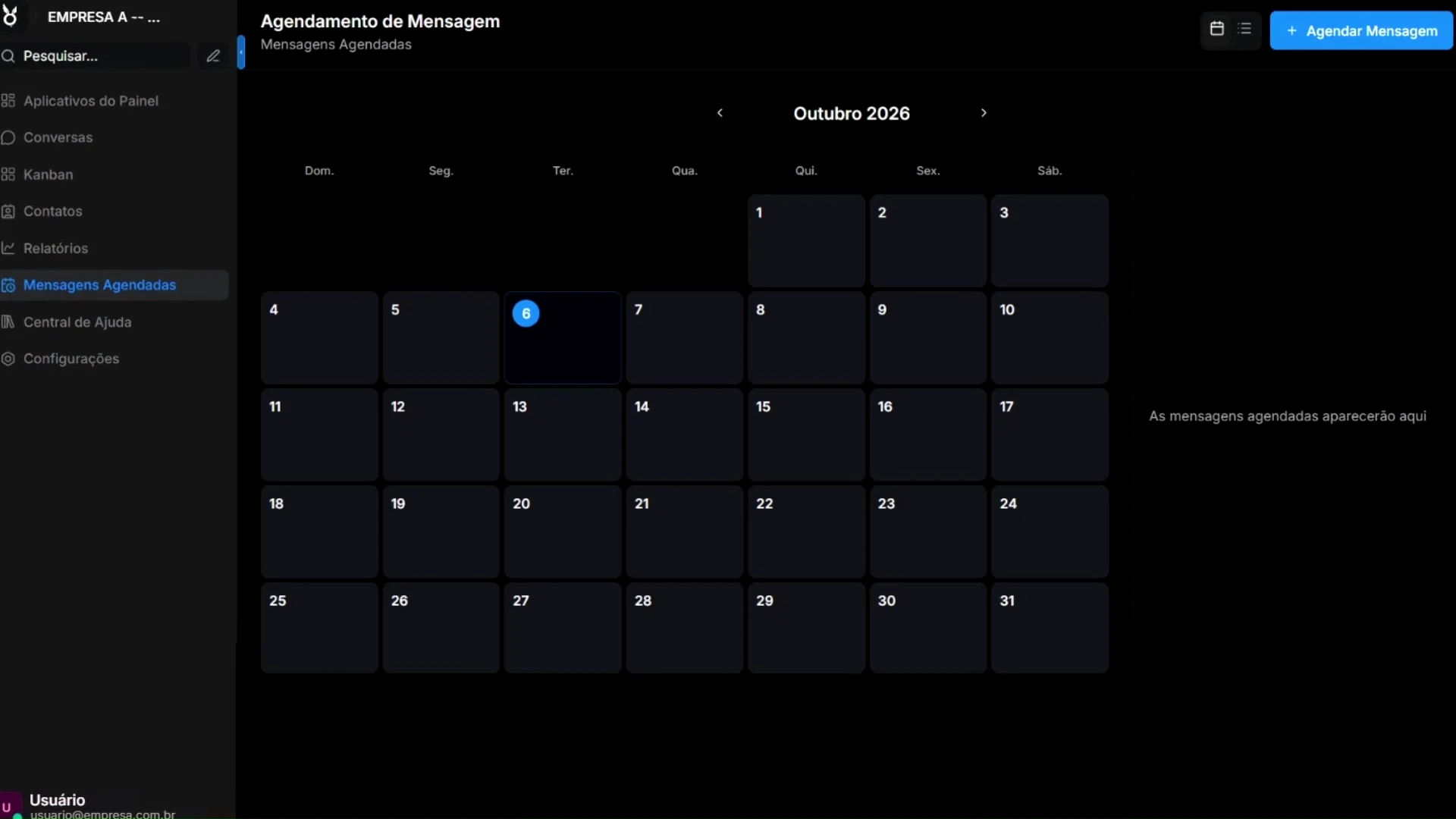 Calendário de mensagens agendadas do Omni Coyotte