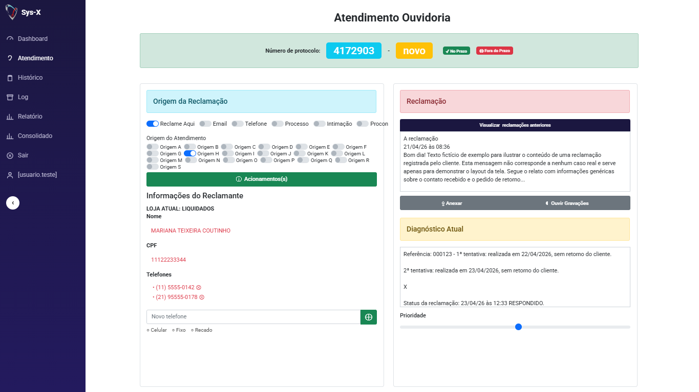 Registro de um atendimento no Sistema de Ouvidoria
